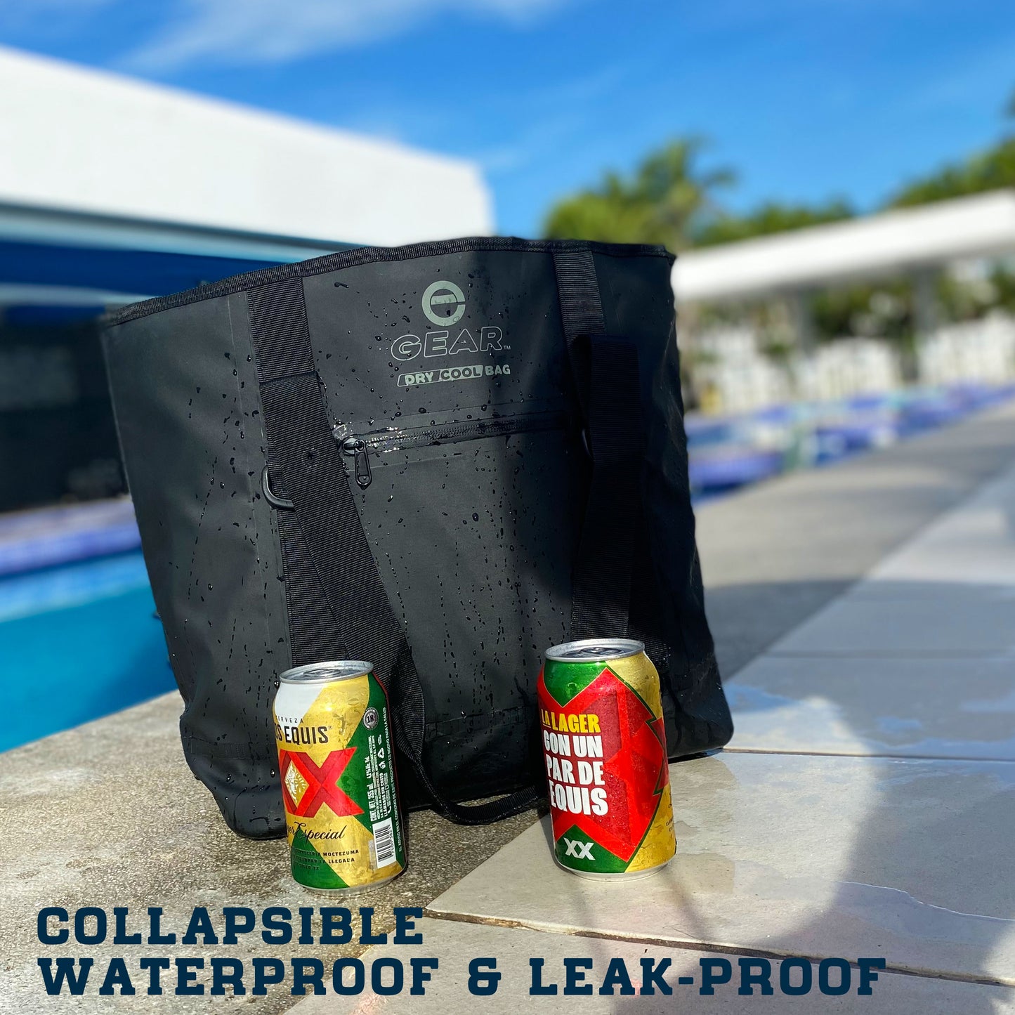 Enthusiast Gear Dry Bag Cooler Tote – Collapsible, waterproof, with Side Pocket - Perfect for Pool, Beach, Picnics, Grocery - 20 or 36 Cans