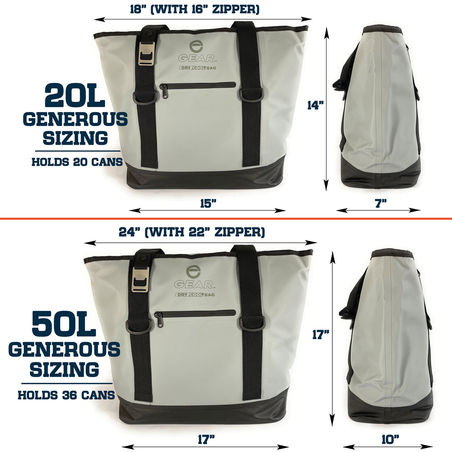 Enthusiast Gear Dry Bag Cooler Tote – Collapsible, waterproof, with Side Pocket - Perfect for Pool, Beach, Picnics, Grocery - 20 or 36 Cans
