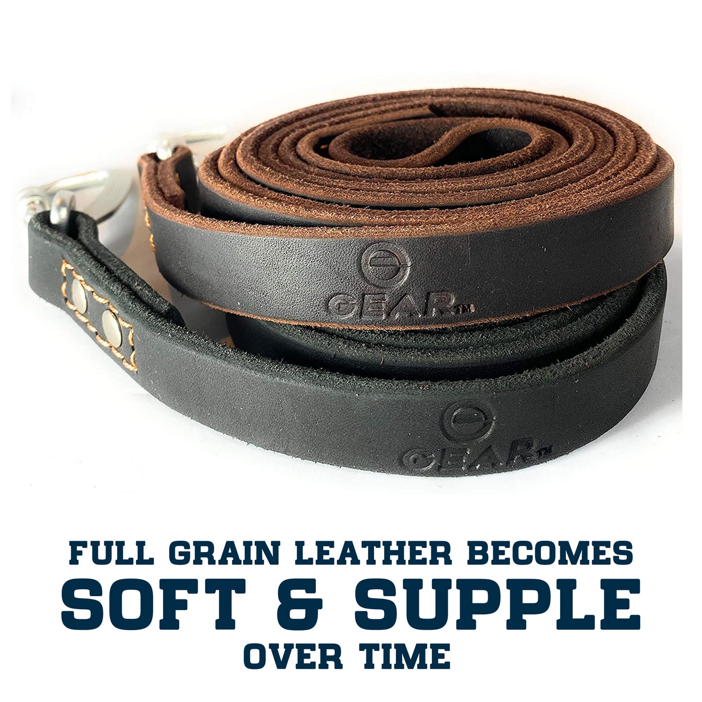 Enthusiast Gear Leather Dog Leash with Locking Carabiner | Strong and Soft Leash for Large and Medium Dogs | 6 Ft Long x ¾” Wide Genuine Leather