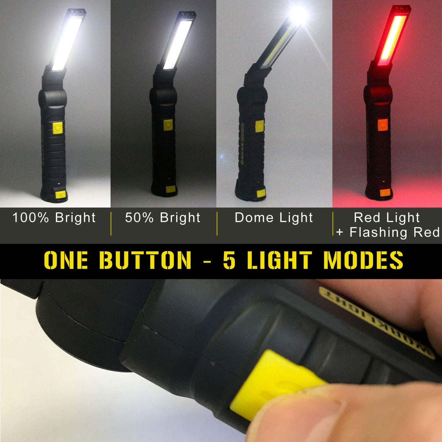 Enthusiast Gear LED COB Work Light - USB Rechargeable Flashlight with Magnetic Base 360° Rotate (2 Pack)