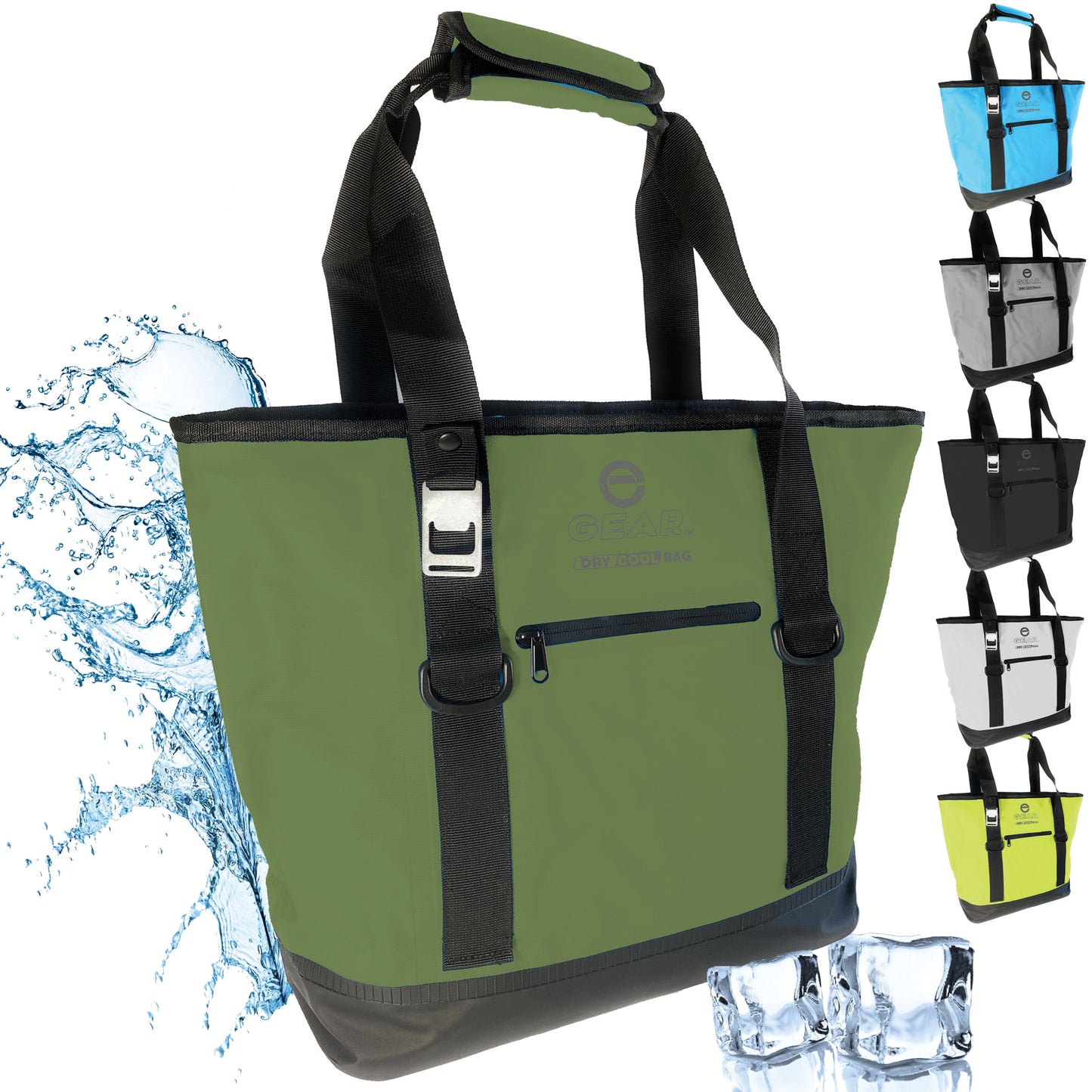 Enthusiast Gear Dry Bag Cooler Tote – Collapsible, waterproof, with Side Pocket - Perfect for Pool, Beach, Picnics, Grocery - 20 Cans