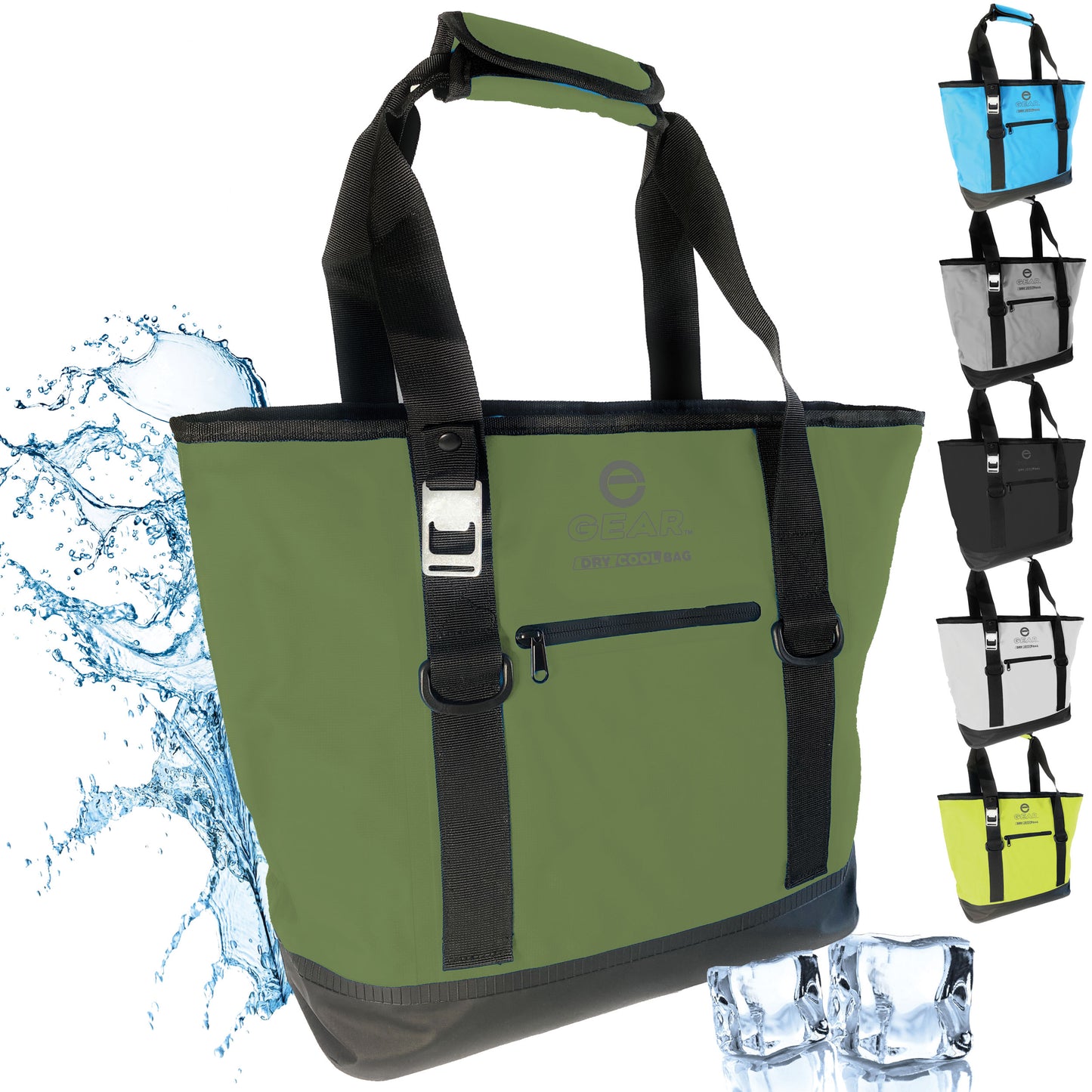 Enthusiast Gear Dry Bag Cooler Tote – Collapsible, waterproof, with Side Pocket - Perfect for Pool, Beach, Picnics, Grocery - 20 or 36 Cans