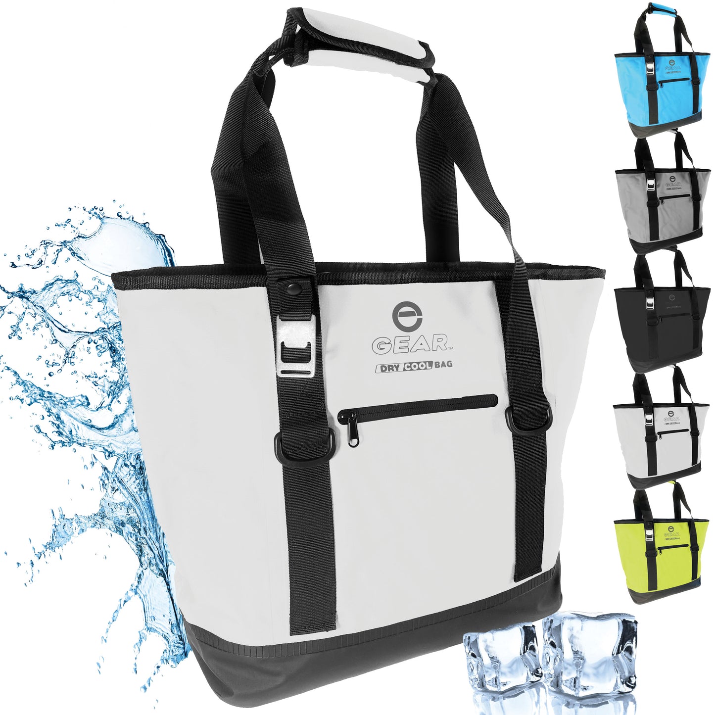 Enthusiast Gear Dry Bag Cooler Tote – Collapsible, waterproof, with Side Pocket - Perfect for Pool, Beach, Picnics, Grocery - 20 or 36 Cans