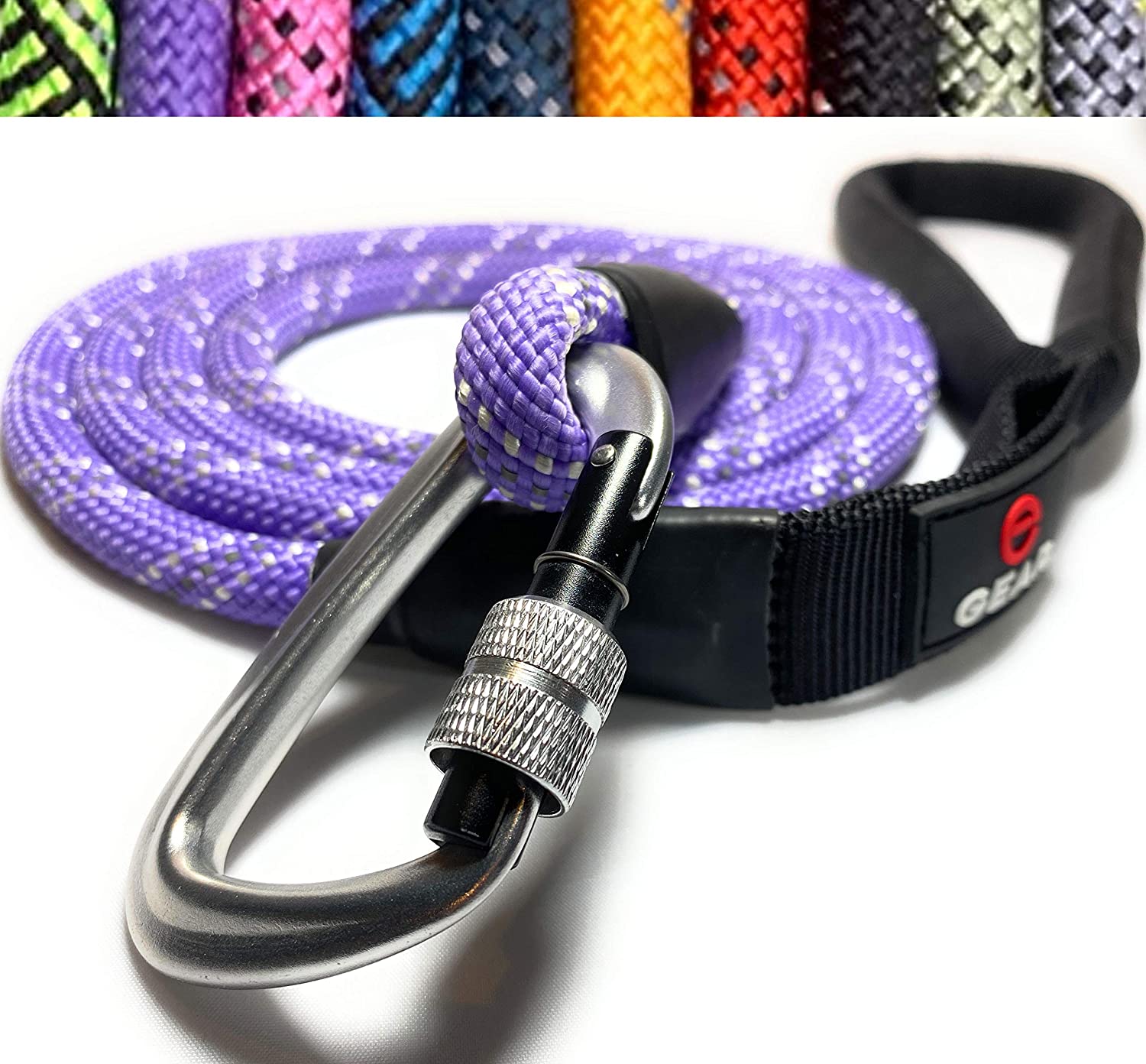 Climbing Rope Dog Leash with Locking Carabiner - Purple