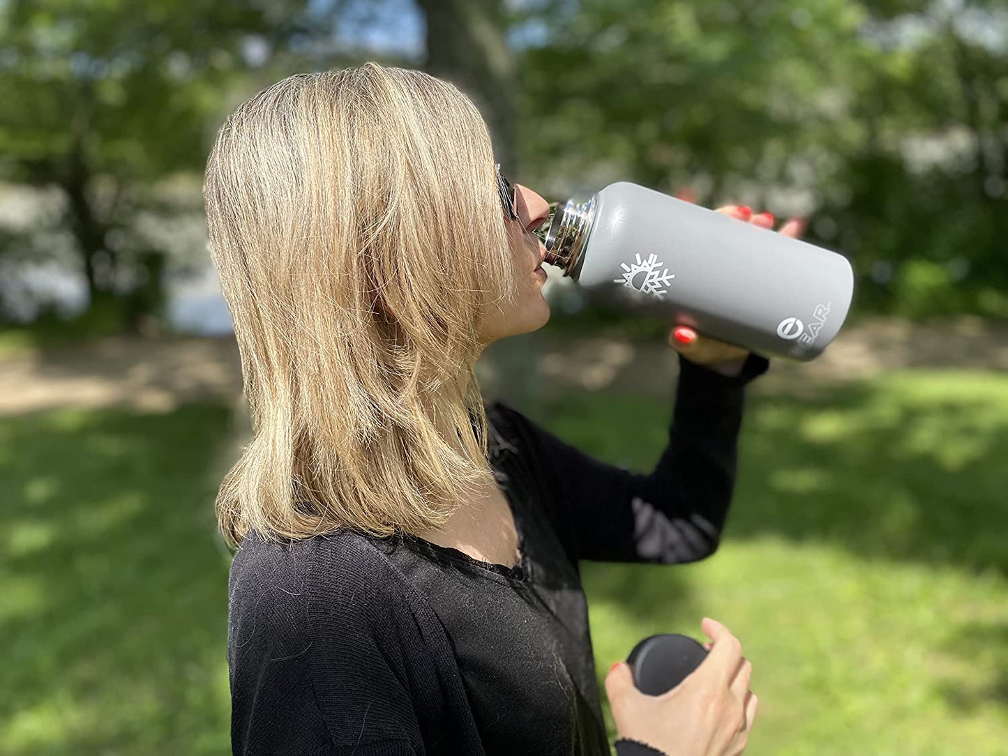 Enthusiast Gear 32 oz Wide Mouth Water Bottle - Stainless Steel, Vacuum Insulated, Reusable Water Bottle with Flex Handle