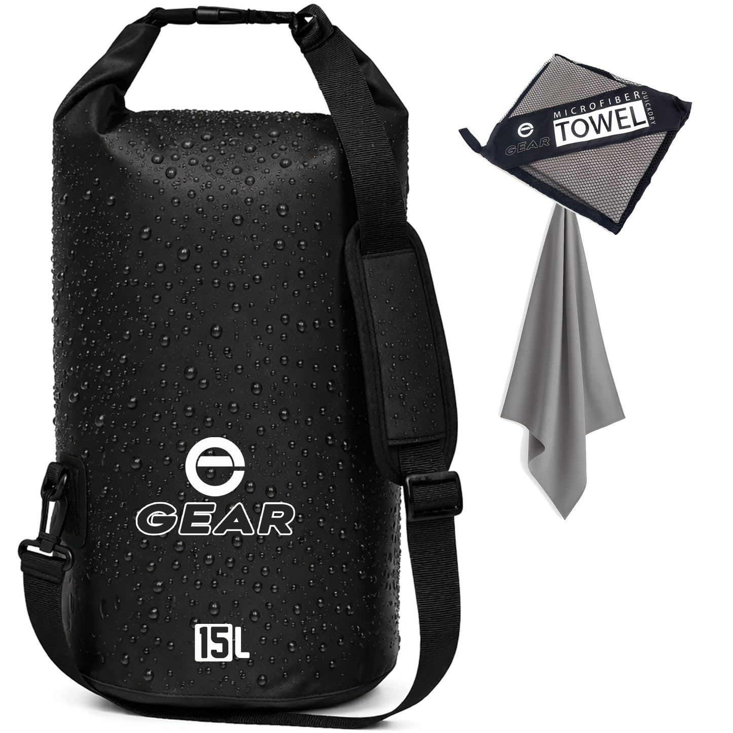 Enthusiast Gear Waterproof Dry Bag 15L with Free Quick Dry Microfiber Towel – Floating Roll Top Dry Sack for Kayaking, Boating, Camping & Beach Adventures