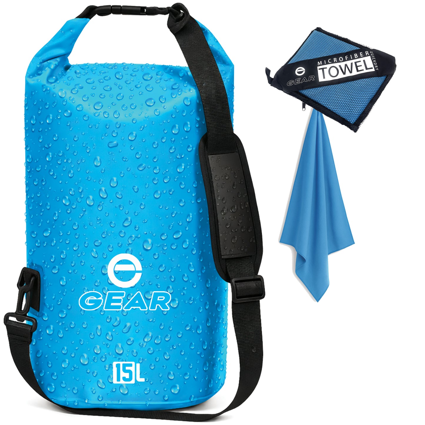 Enthusiast Gear Waterproof Dry Bag 15L with Free Quick Dry Microfiber Towel – Floating Roll Top Dry Sack for Kayaking, Boating, Camping & Beach Adventures