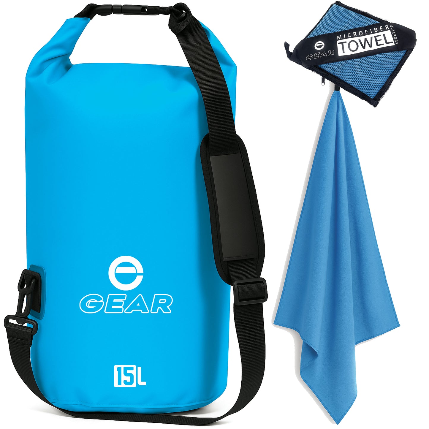 Enthusiast Gear Waterproof Dry Bag 15L with Free Quick Dry Microfiber Towel – Floating Roll Top Dry Sack for Kayaking, Boating, Camping & Beach Adventures