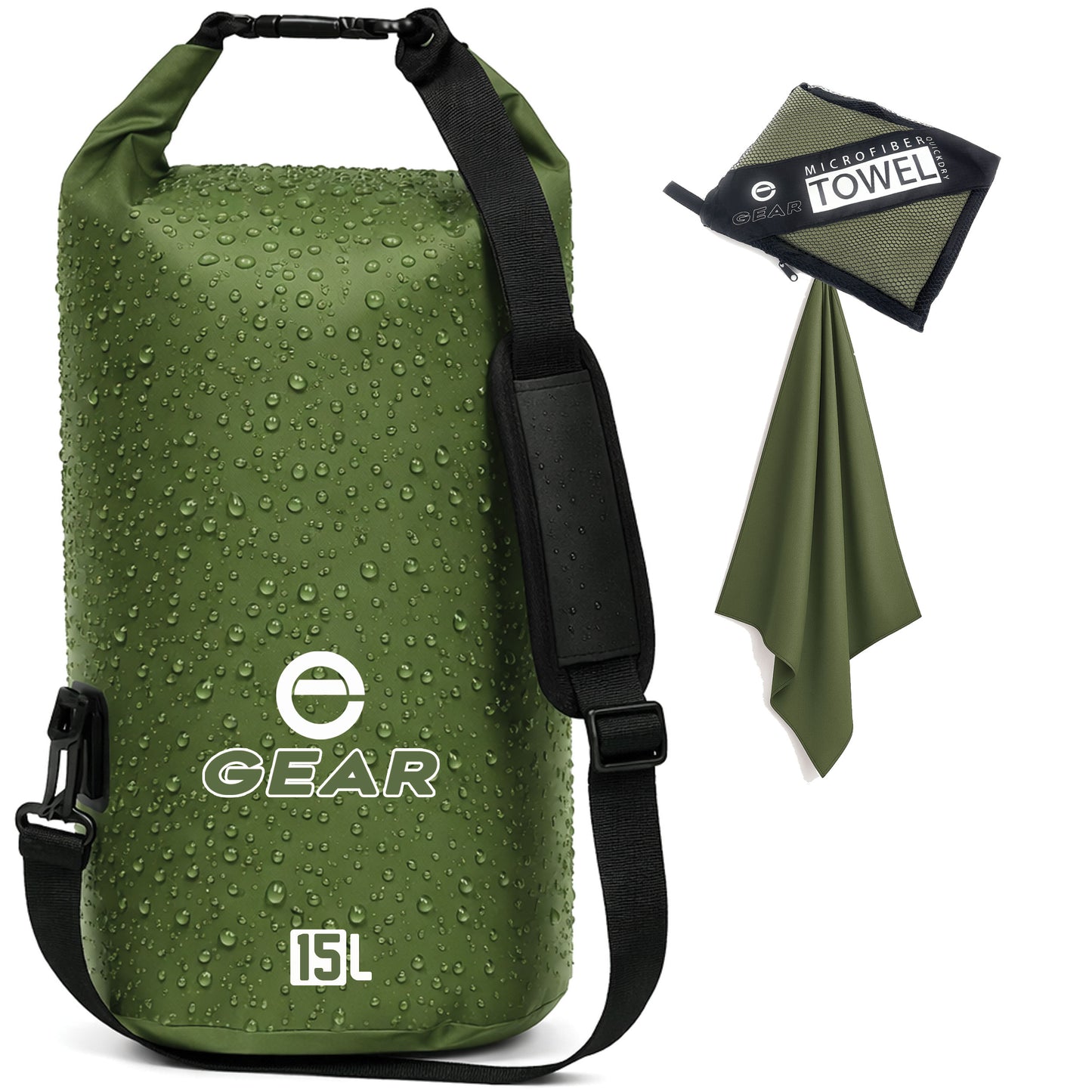 Enthusiast Gear Waterproof Dry Bag 15L with Free Quick Dry Microfiber Towel – Floating Roll Top Dry Sack for Kayaking, Boating, Camping & Beach Adventures