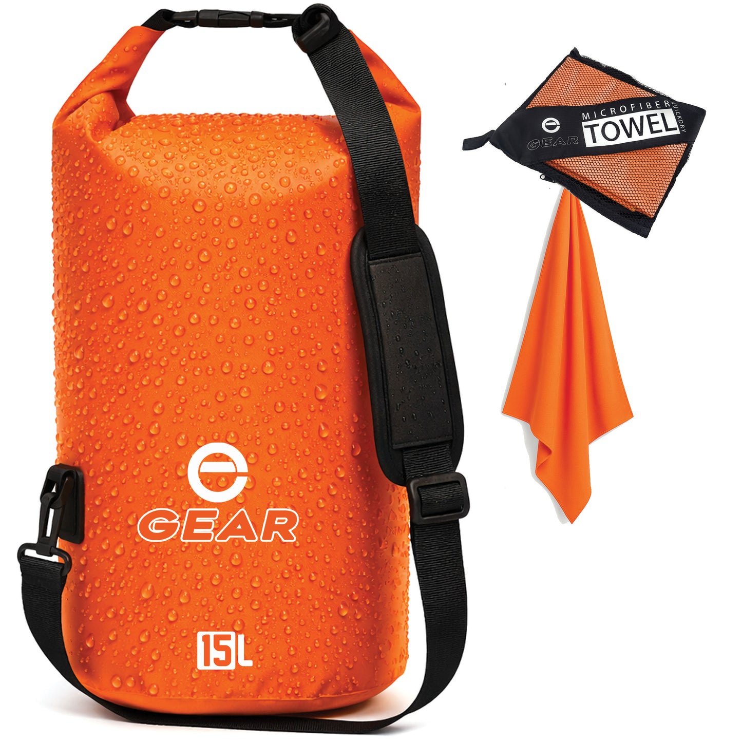 Enthusiast Gear Waterproof Dry Bag 15L with Free Quick Dry Microfiber Towel – Floating Roll Top Dry Sack for Kayaking, Boating, Camping & Beach Adventures