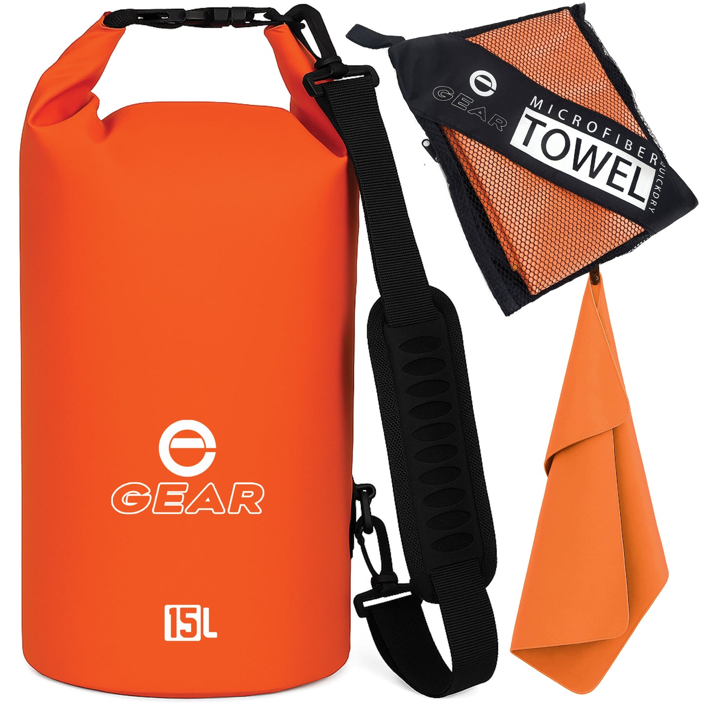 Enthusiast Gear Waterproof Dry Bag 15L with Free Quick Dry Microfiber Towel – Floating Roll Top Dry Sack for Kayaking, Boating, Camping & Beach Adventures