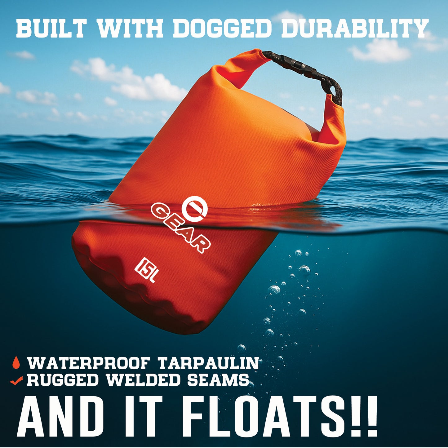 Enthusiast Gear Waterproof Dry Bag 15L with Free Quick Dry Microfiber Towel – Floating Roll Top Dry Sack for Kayaking, Boating, Camping & Beach Adventures