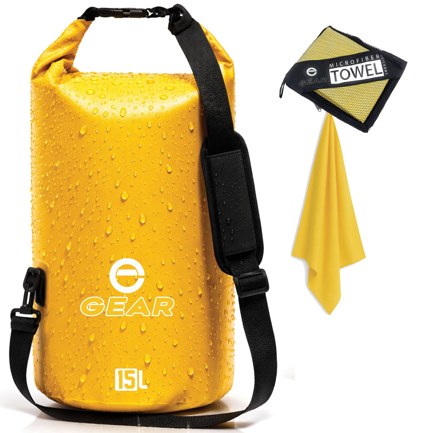 Enthusiast Gear Waterproof Dry Bag 15L with Free Quick Dry Microfiber Towel – Floating Roll Top Dry Sack for Kayaking, Boating, Camping & Beach Adventures