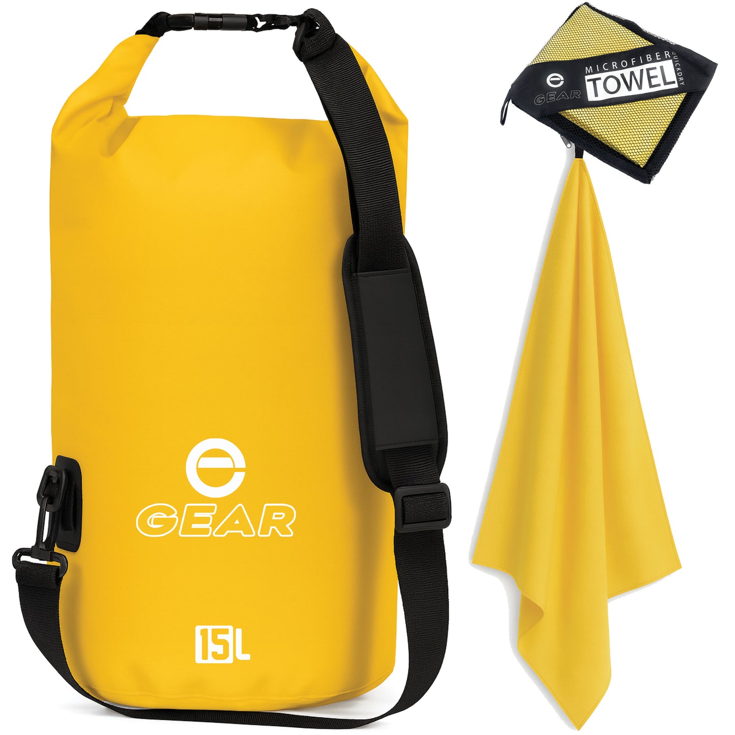 Enthusiast Gear Waterproof Dry Bag 15L with Free Quick Dry Microfiber Towel – Floating Roll Top Dry Sack for Kayaking, Boating, Camping & Beach Adventures