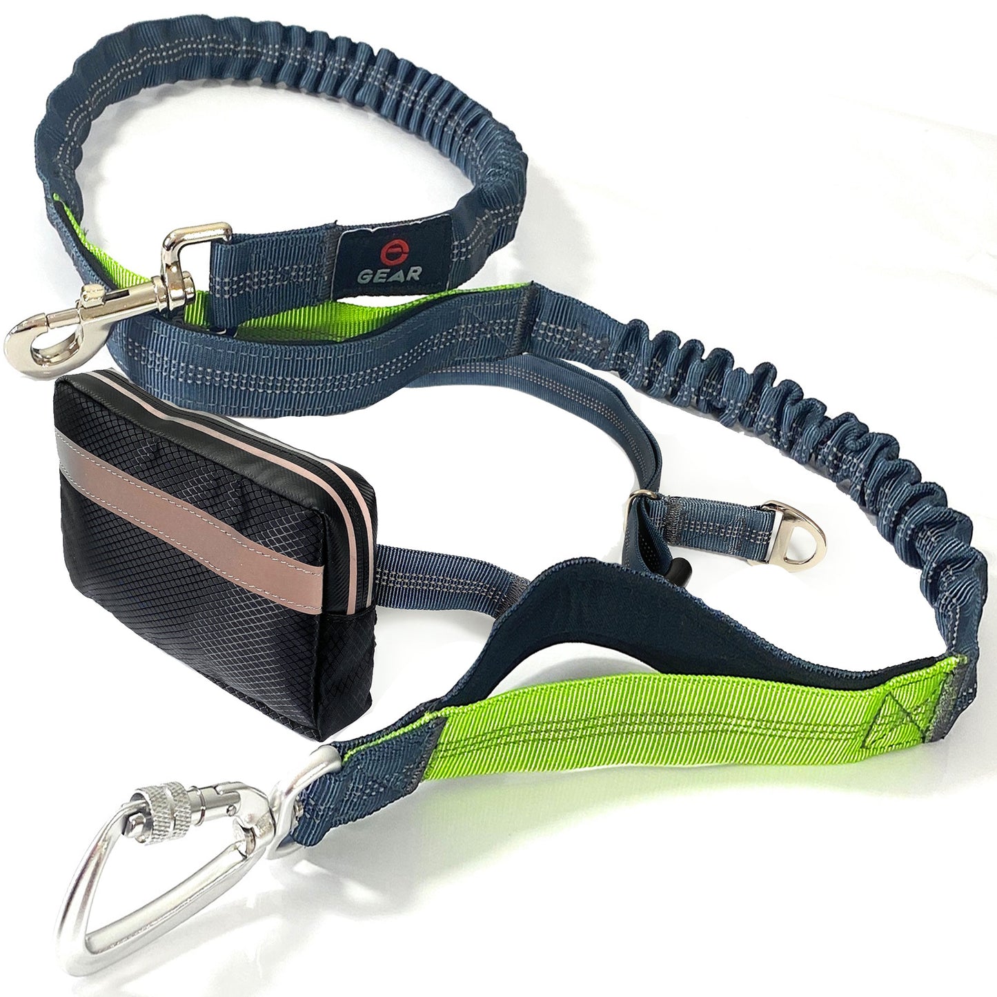 Enthusiast Gear Hands Free Dog Leash with Locking Carabiner | Weatherproof, Zipper Pouch, Dual Padded Handles and Durable Bungee for Walking, Jogging, Hiking and Running