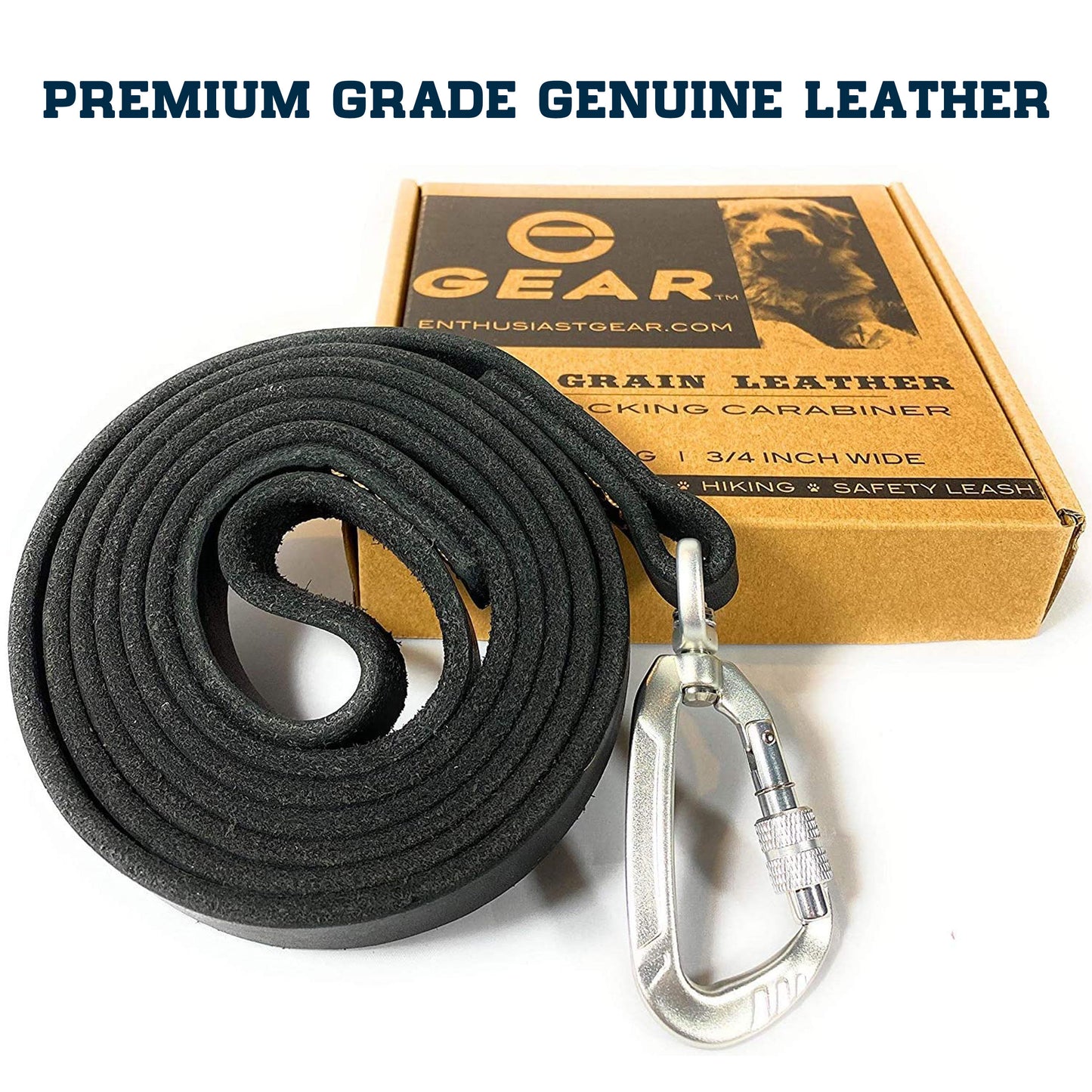 Enthusiast Gear Leather Dog Leash with Locking Carabiner | Strong and Soft Leash for Large and Medium Dogs | 6 Ft Long x ¾” Wide Genuine Leather