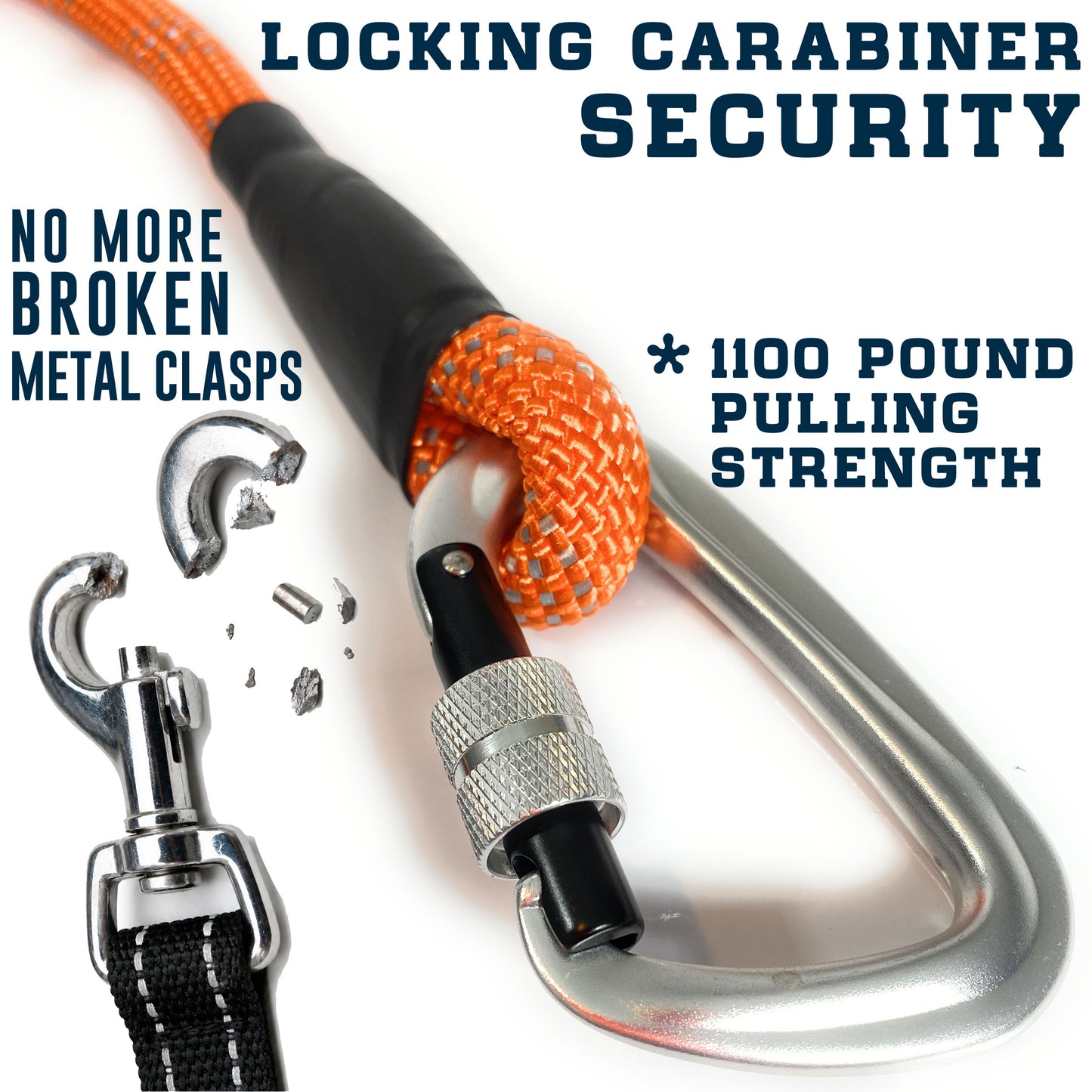 Heavy Duty Dog Leash with 1100LB Rated Locking Carabiner – 6FT Reflective Rope Leash for Large & Medium Dogs that Pull – Padded Handle