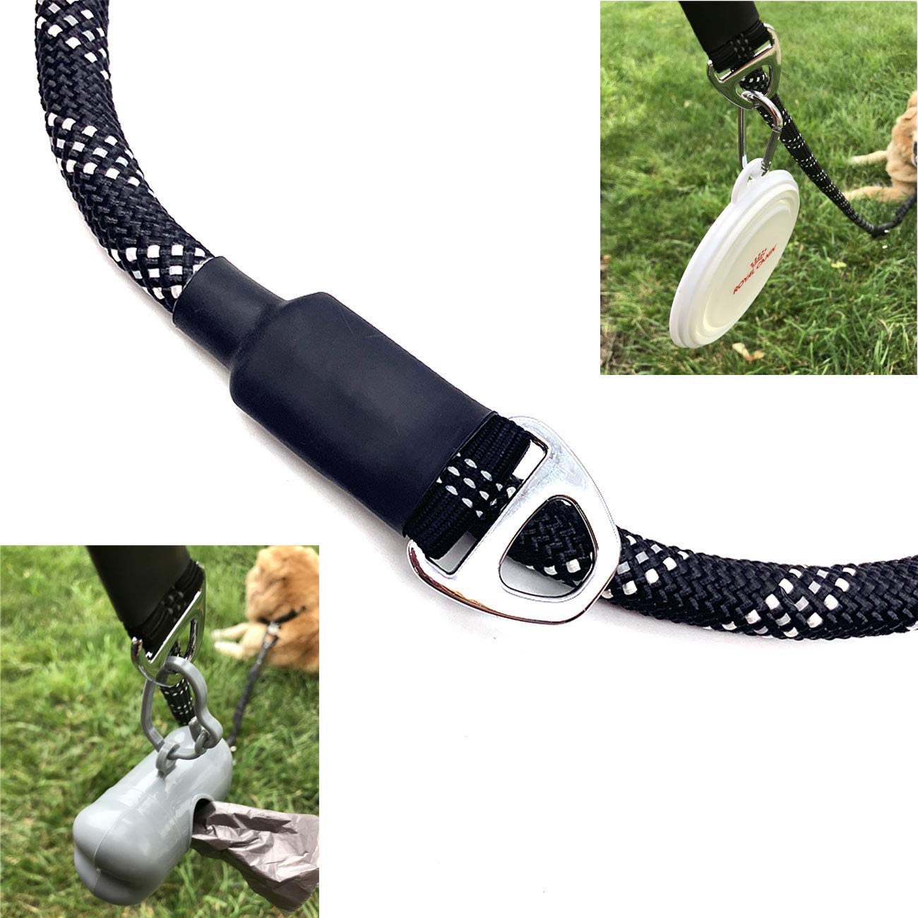 Enthusiast Gear Climbing Rope Dog Seat Belt Leash with Locking Carabiner for Large and Medium Breeds