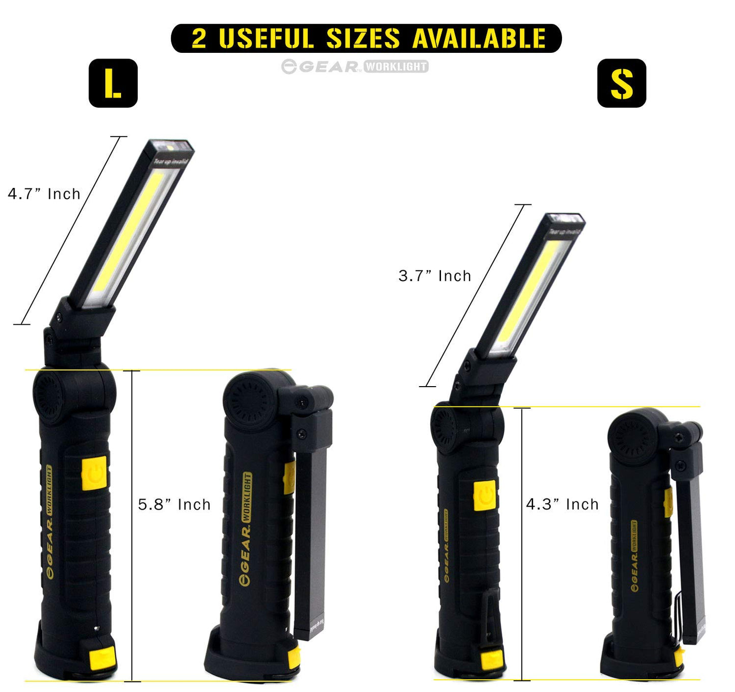Enthusiast Gear LED COB Work Light - USB Rechargeable Flashlight with Magnetic Base 360° Rotate (2 Pack)