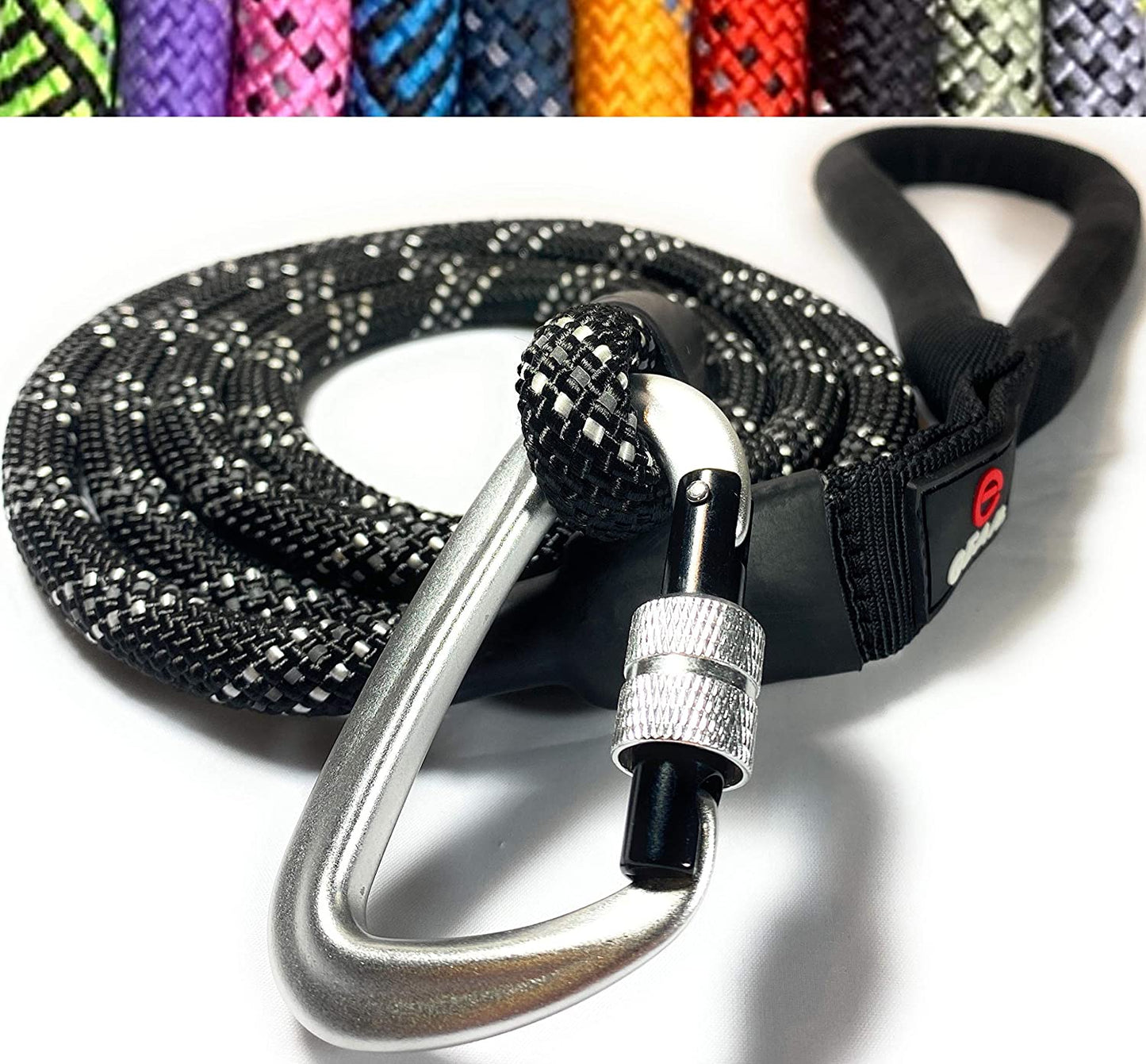 Climbing Rope Dog Leash with Locking Carabiner - Black