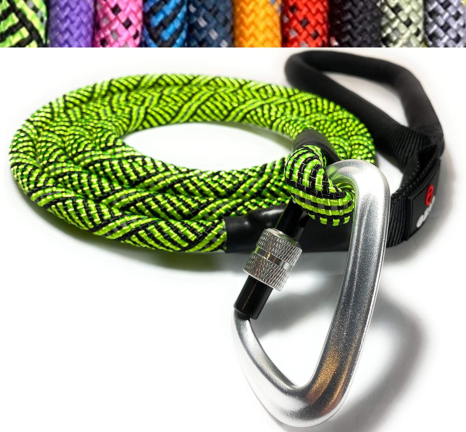 Climbing Rope Dog Leash with Locking Carabiner - Bright Green