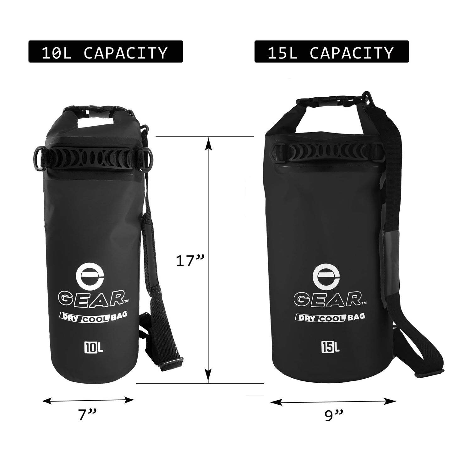 Dry Bag Cooler - 10L & 15L Capacity - With Measurements