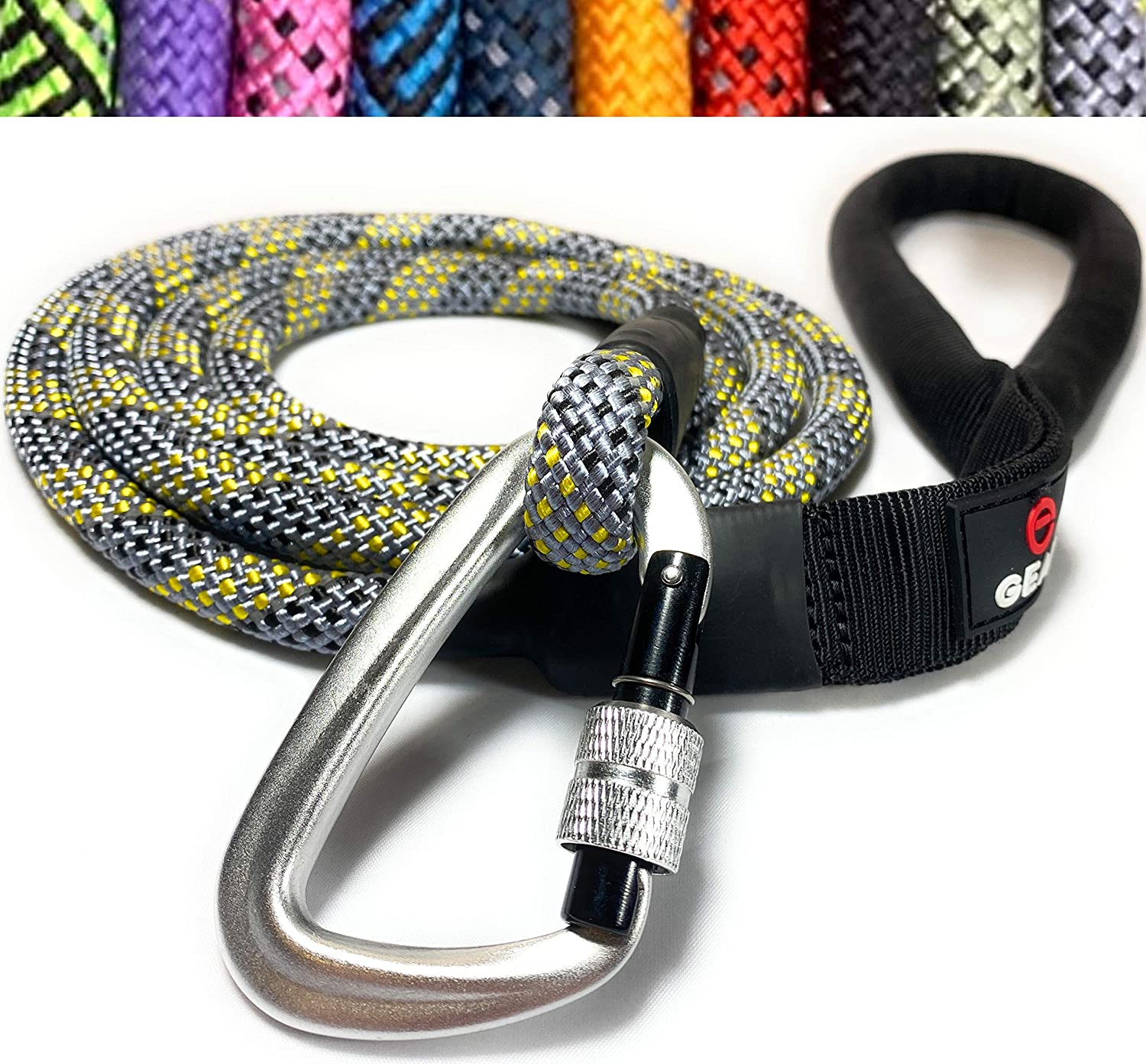 Climbing Rope Dog Leash with Locking Carabiner - Grey