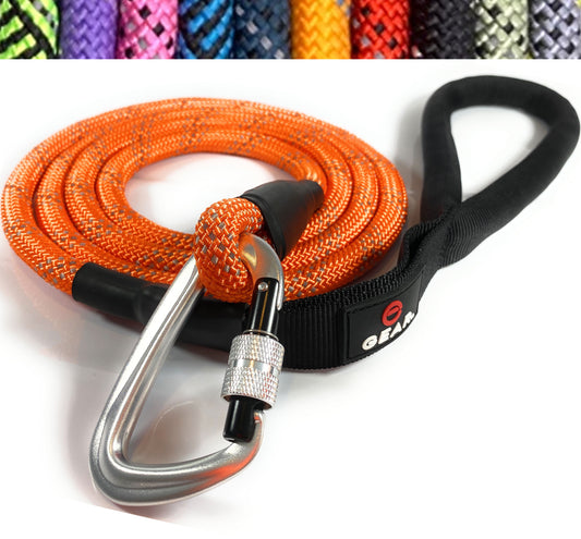 Climbing Rope Dog Leash with Locking Carabiner - Blaze Orange
