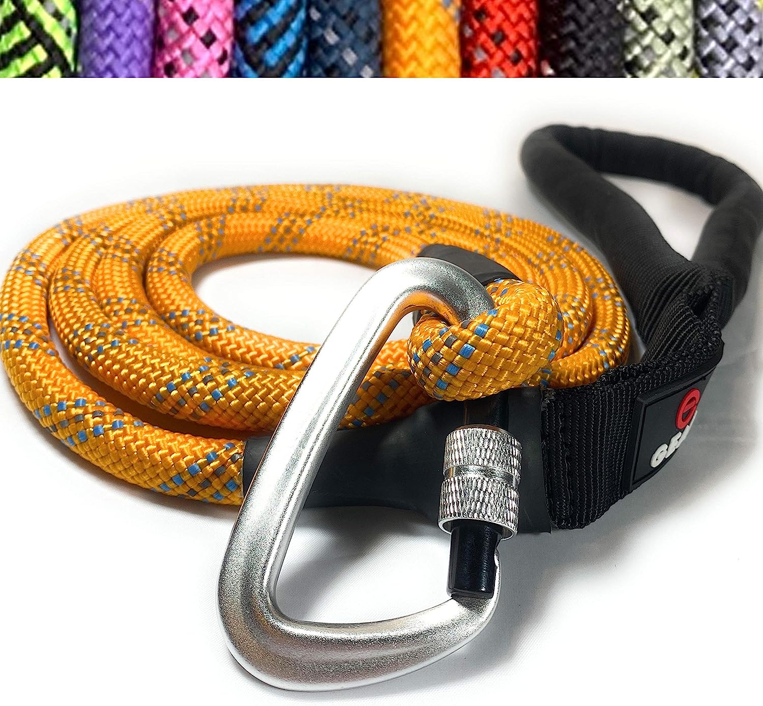 Climbing Rope Dog Leash with Locking Carabiner - Orange