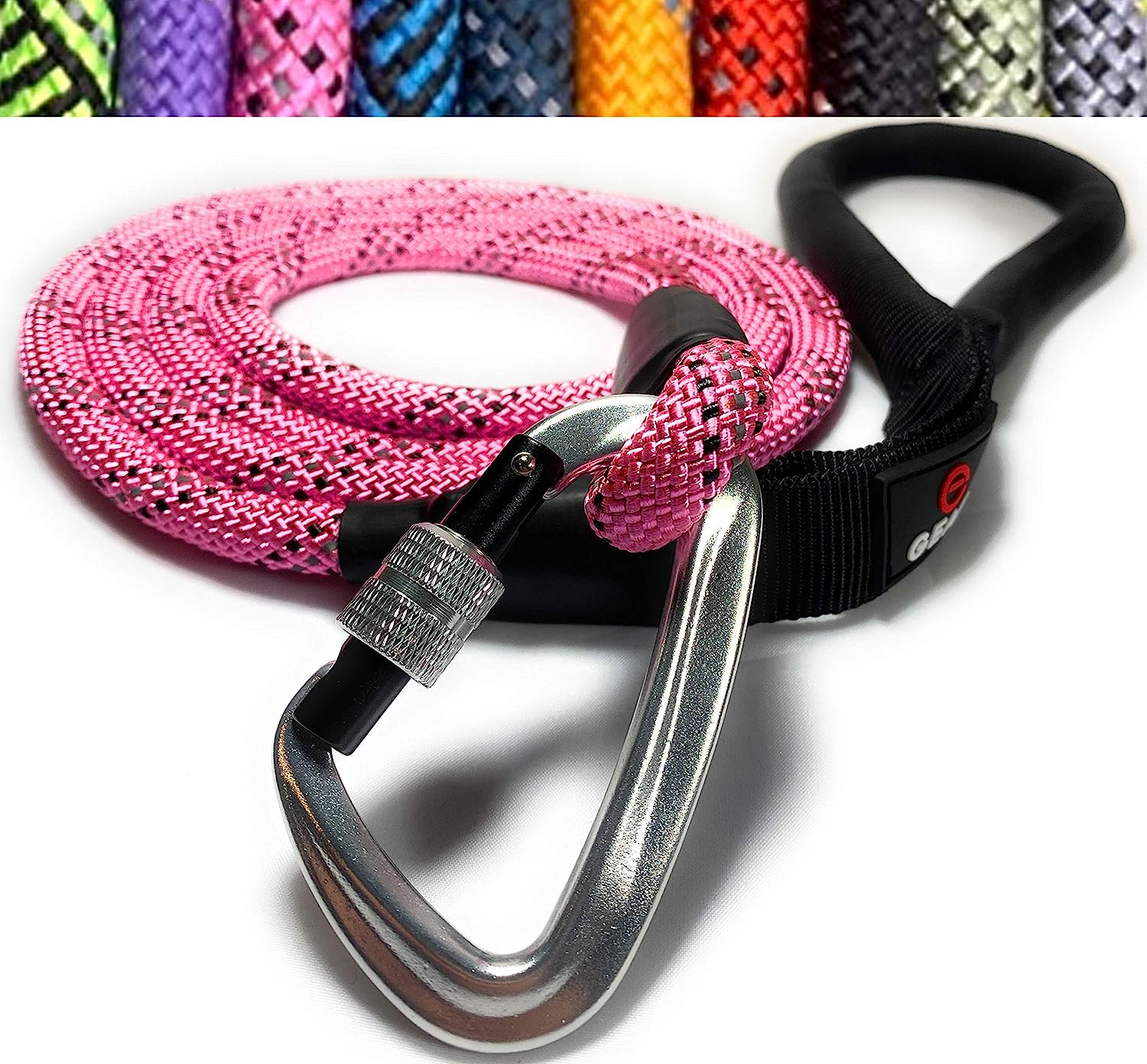 Climbing Rope Dog Leash with Locking Carabiner - Pink
