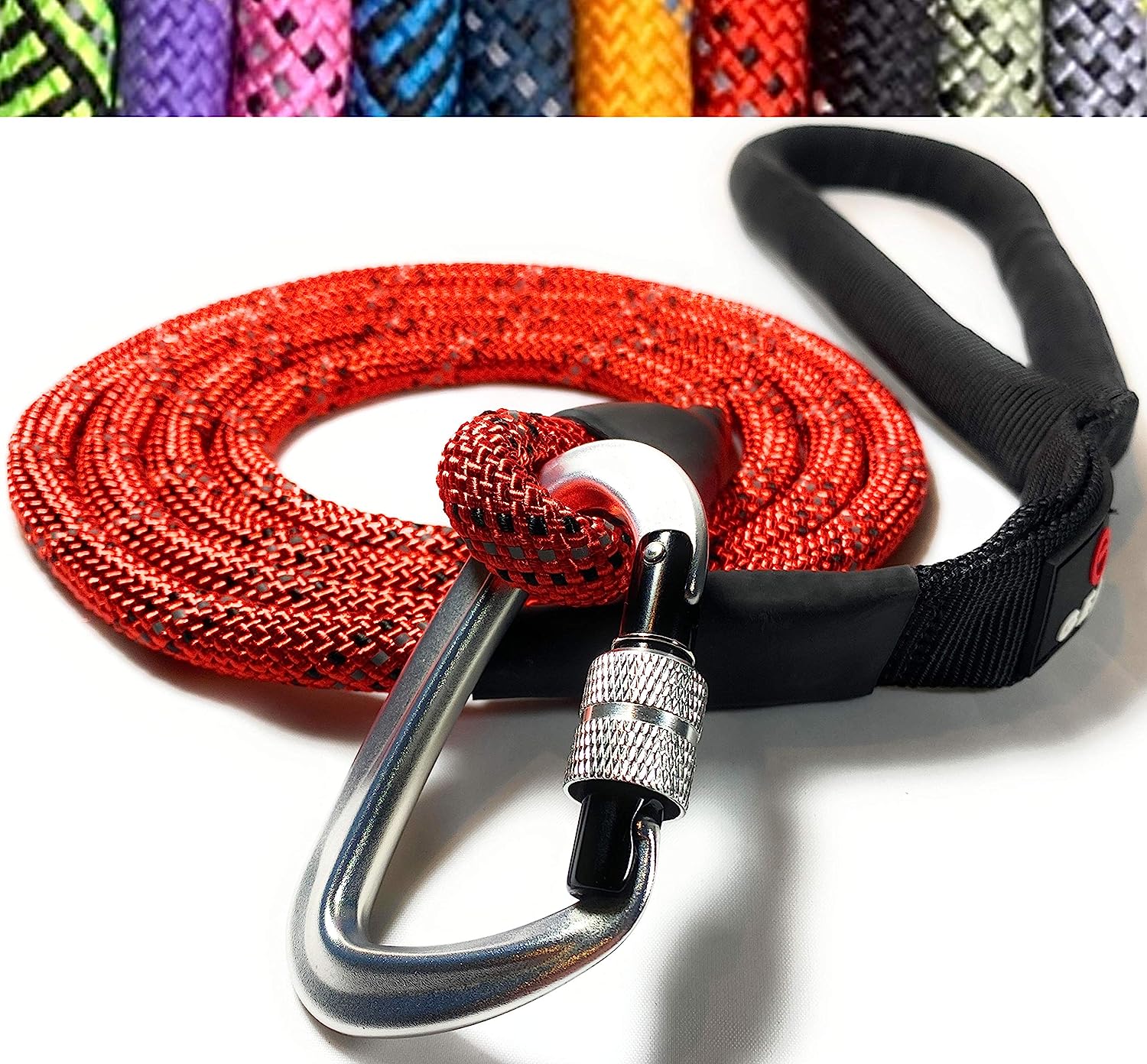 Climbing Rope Dog Leash with Locking Carabiner - Red